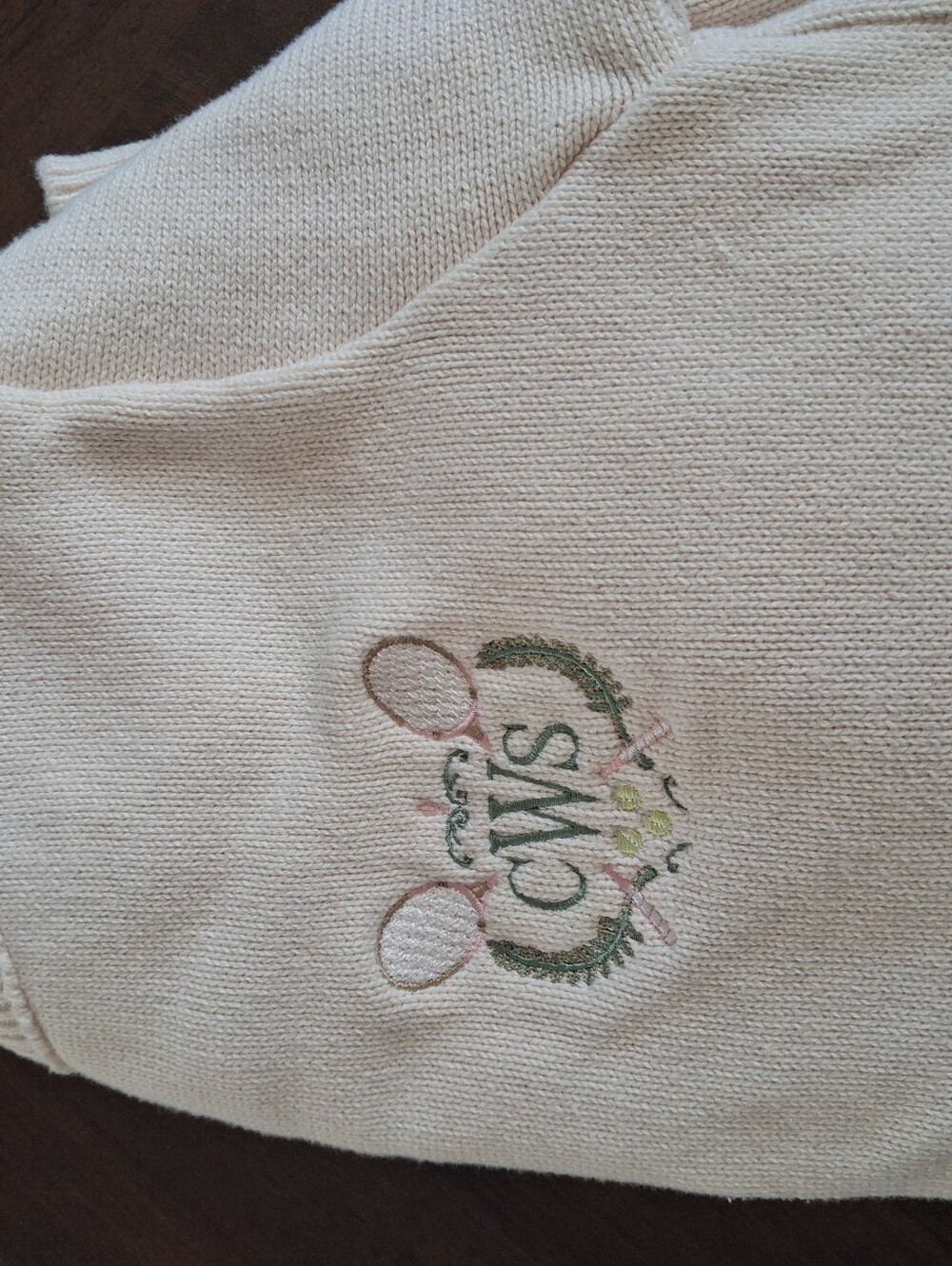 Kiel James Patrick Cream Crewneck Sweater with Tennis Embroidery
